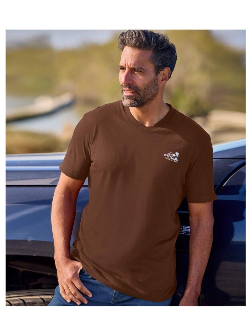 Lot de 4 Tee-Shirts Col V   - ATLAS FOR MEN Bleu Marron Blanc - Kiabi