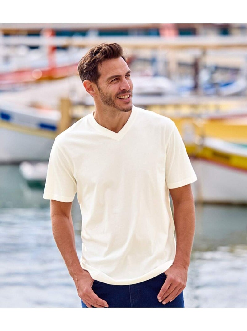 Lot de 4 tee-shirts col v unis  - atlas for men Bleu Ecru - Kiabi