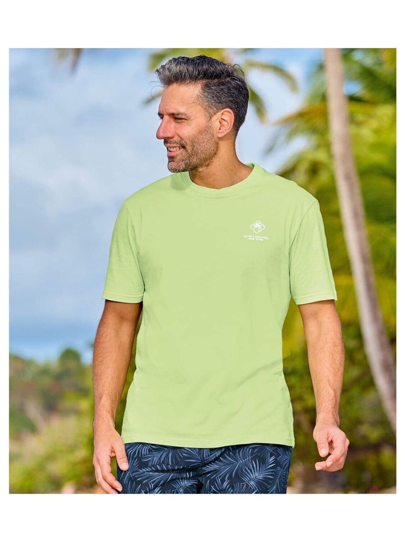 Lot de 4 Tee-Shirts Coton Unis Palm   - ATLAS FOR MEN Blanc / Bleu / Rouge - Kiabi