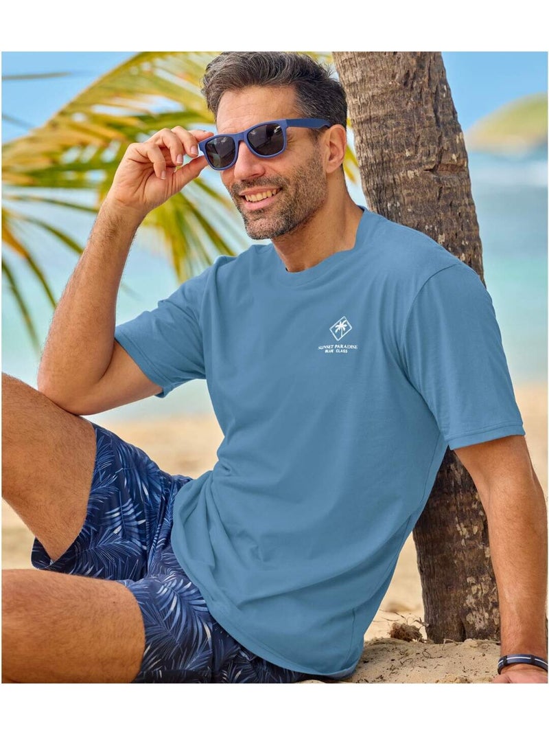 Lot de 4 Tee-Shirts Coton Unis Palm   - ATLAS FOR MEN Blanc / Bleu / Rouge - Kiabi