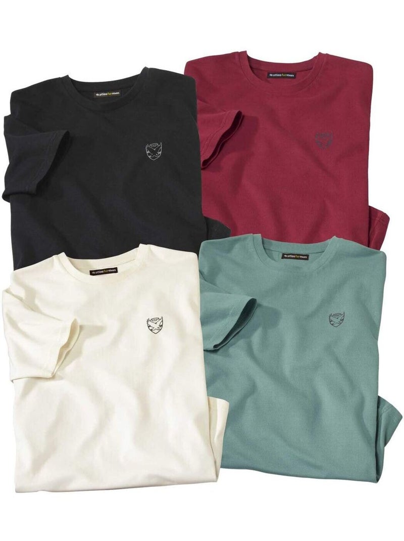 Lot de 4 Tee-Shirts Eagle   - ATLAS FOR MEN Blanc Bleu Noir - Kiabi