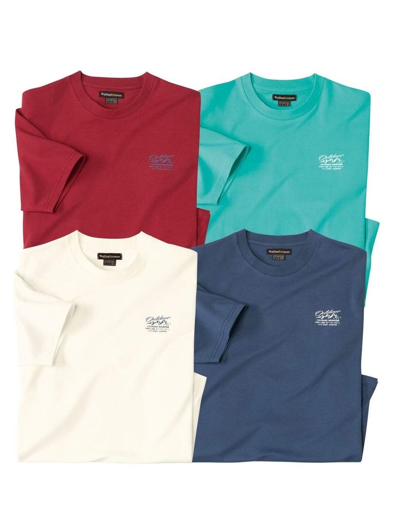 Lot de 4 Tee-Shirts Escape   - ATLAS FOR MEN Blanc Bleu Bleu - Kiabi