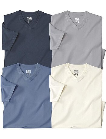 Lot de 4 tee-shirts col v unis - atlas for men