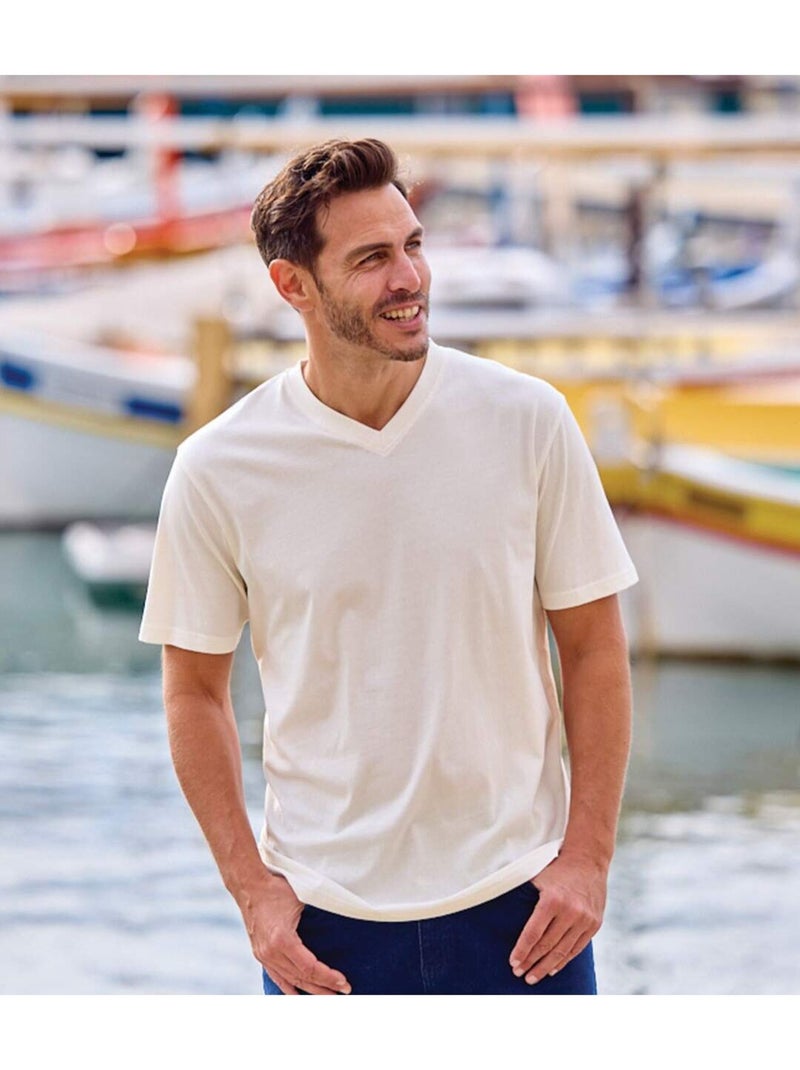 Lot de 4 Tee-Shirts MC Col V Unis   - ATLAS FOR MEN Blanc Bleu marine Gris - Kiabi