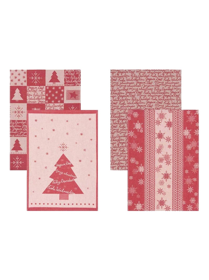 Lot de 4 torchons imprimés Noël Rouge - Kiabi