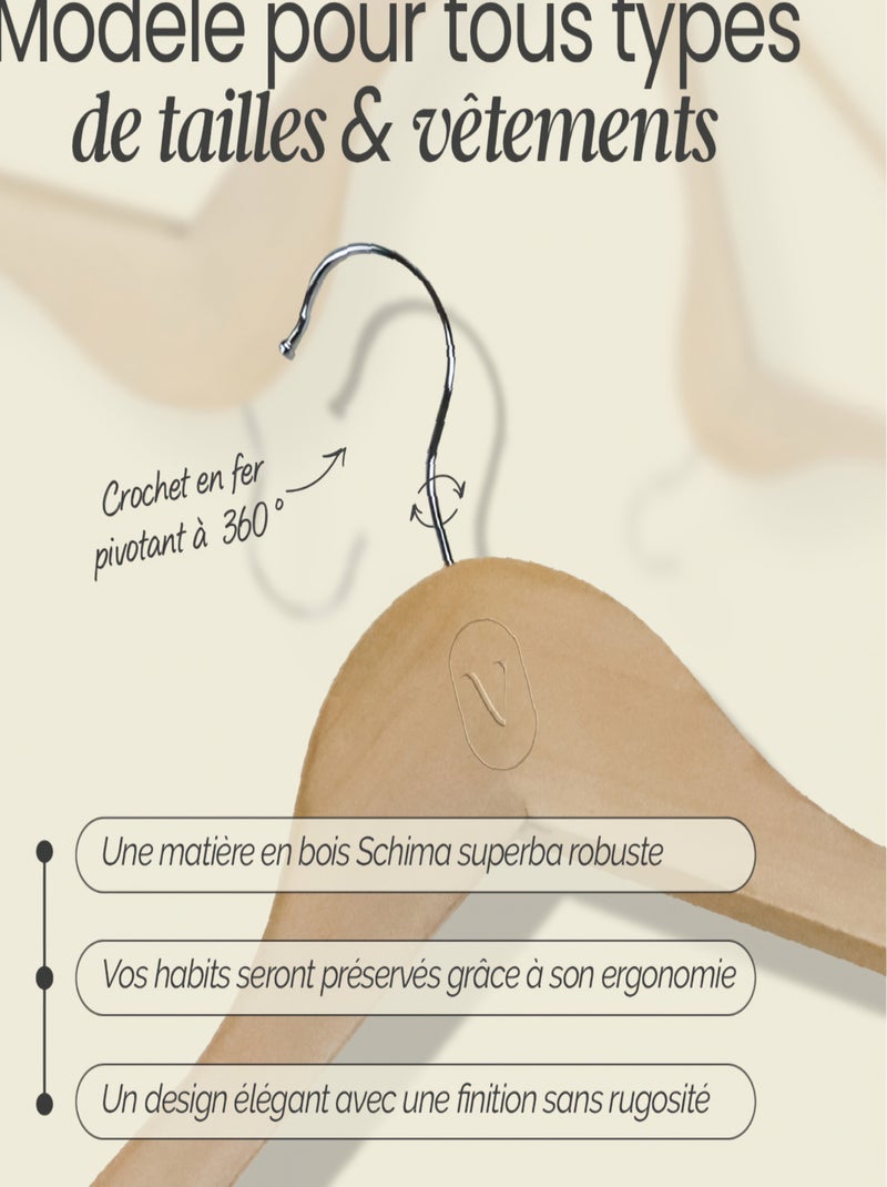 Lot de 40 cintres pour vêtements adulte avec crochet pivotant à 360° - Vivezen Beige - Kiabi