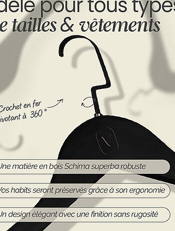 Lot de 40 cintres pour vêtements adulte premium + avec crochet pivotant à 360° - Vivezen