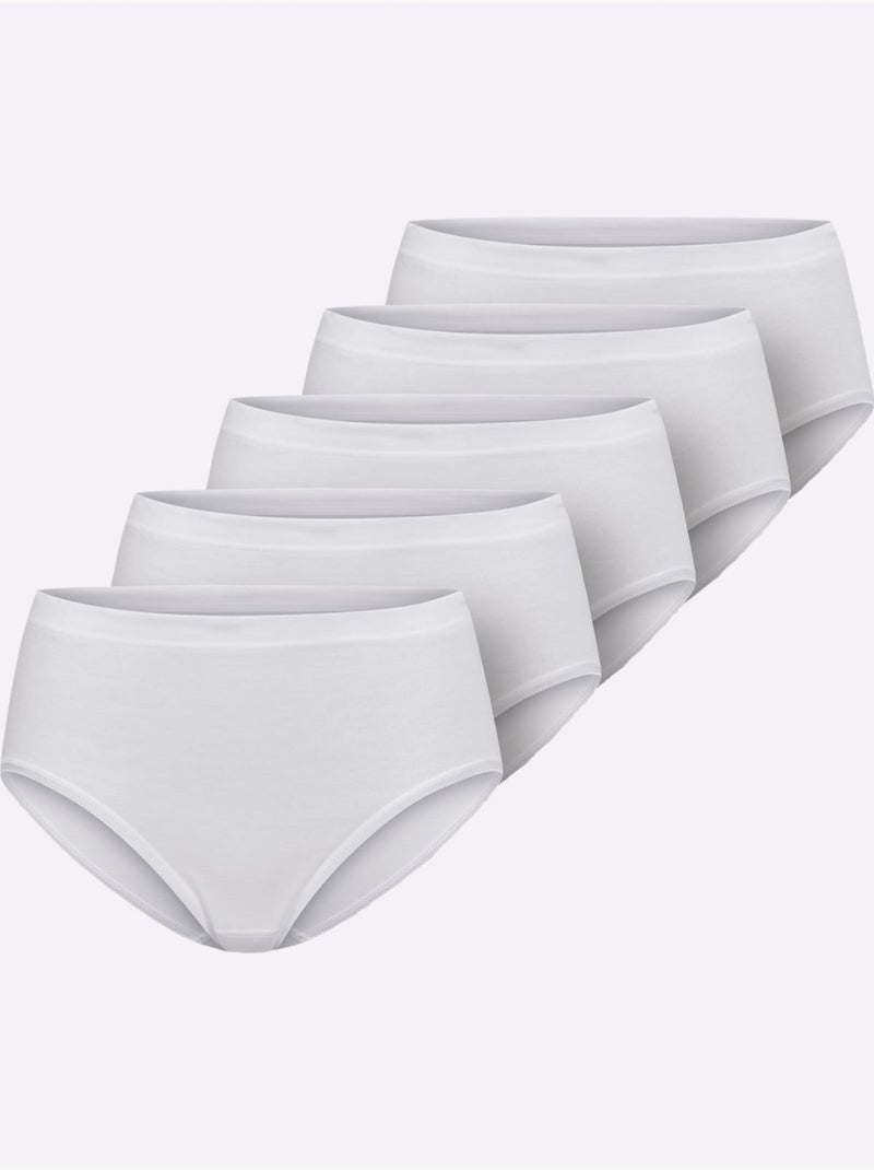 Lot de 5  - Slip Taille Haute Côtes Fines - Taille Standard - Witt Blanc - Kiabi