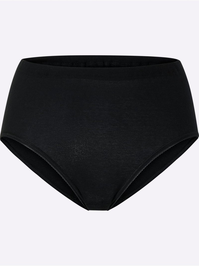 Lot de 5  - Slip Taille Haute Côtes Fines - Taille Standard - Witt Noir - Kiabi