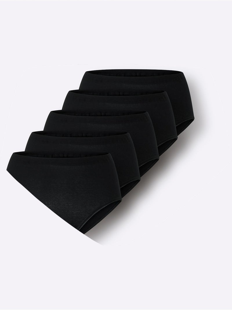 Lot de 5  - Slip Taille Haute Côtes Fines - Taille Standard - Witt Noir - Kiabi