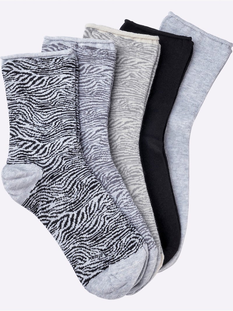 Lot de 5  - Socquettes Pour Dames Qualité Coton - Taille Standard - Witt Gris - Kiabi