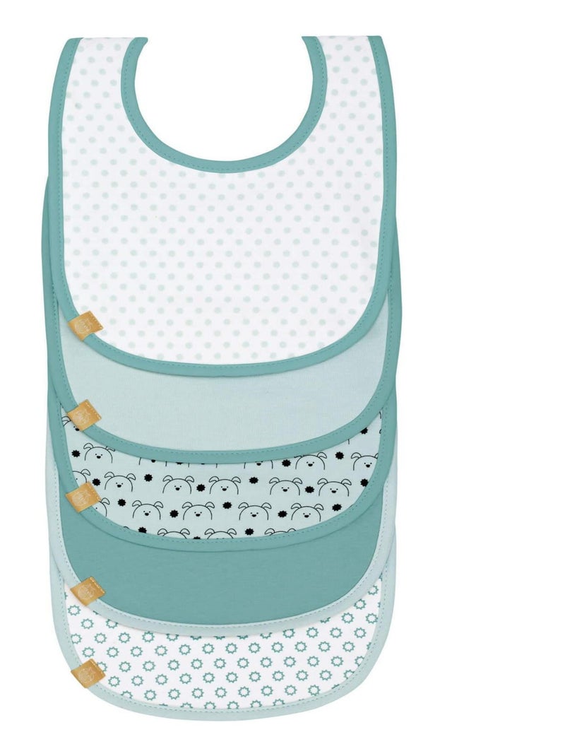 Lot de 5 bavoirs en éponge imperméable 3-18 mois Chien Vert - Kiabi