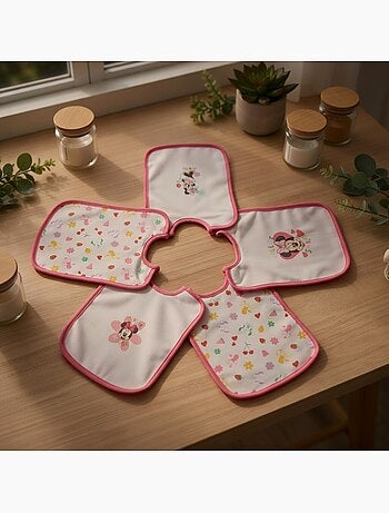 Lot de 5 Bavoirs Minnie - 100% Coton