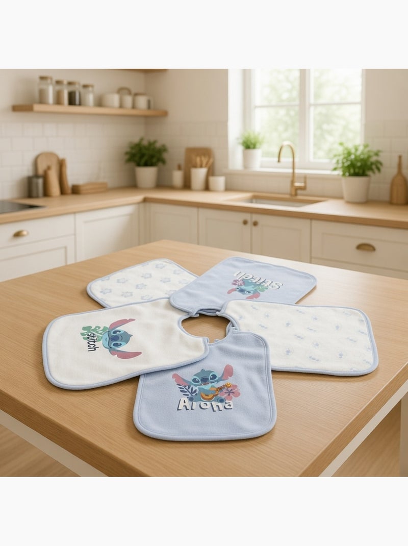 Lot de 5 Bavoirs Stitch - 100% Coton Bleu - Kiabi