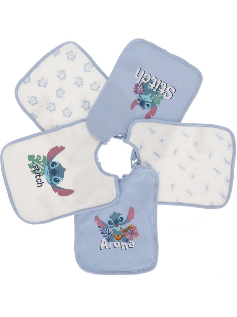 Lot de 5 Bavoirs Stitch - 100% Coton Bleu - Kiabi