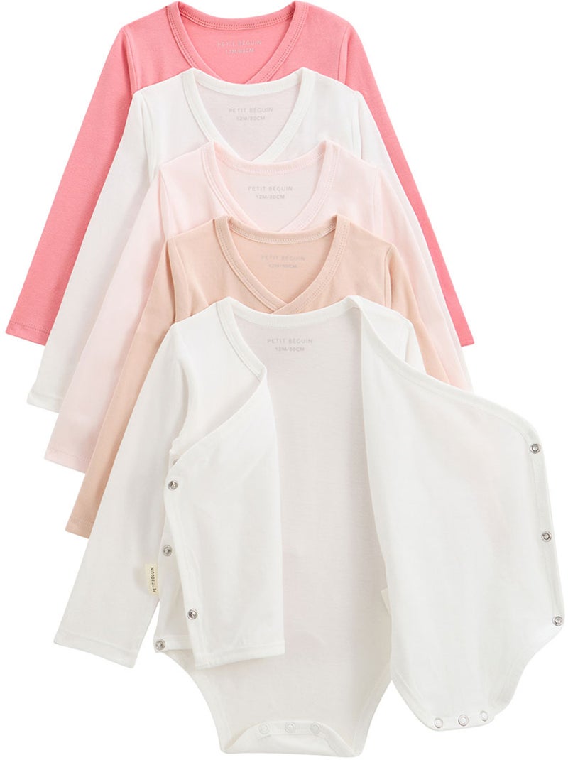 Lot de 5 bodies bébé manches longues ouverture croisée Louison Rose - Kiabi