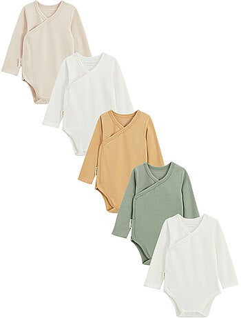 Lot de 5 bodies bébé manches longues ouverture croisée Mini Rêve