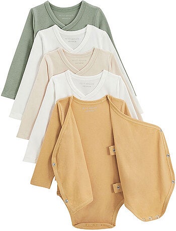Lot de 5 bodies bébé manches longues ouverture croisée Mini Rêve