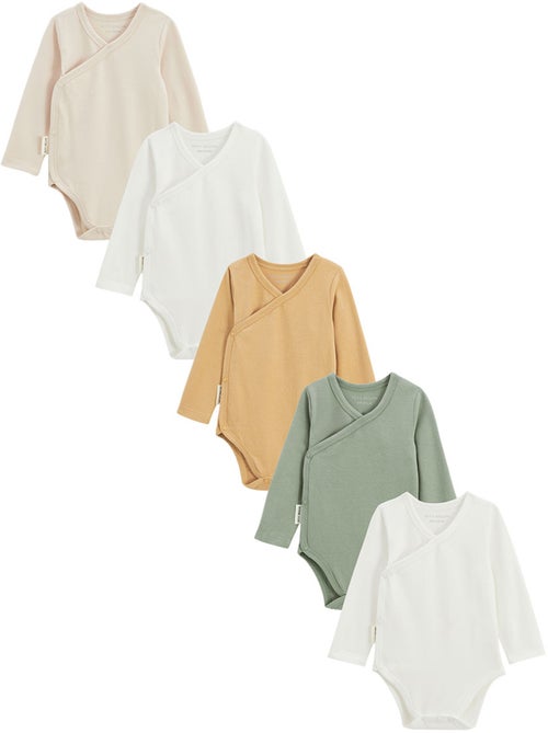 Lot de 5 bodies bébé manches longues ouverture croisée Mini Rêve - Kiabi