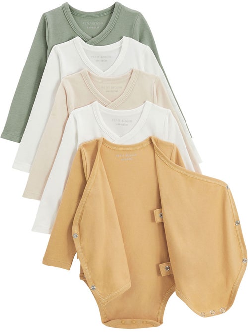 Lot de 5 bodies bébé manches longues ouverture croisée Mini Rêve - Kiabi