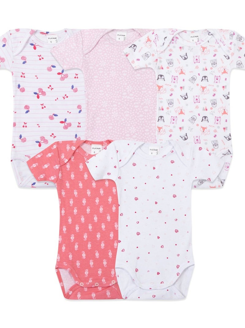 Lot De 5 Bodies Manches Courtes Oeko-tex 'miniman' Rose pâle - Kiabi