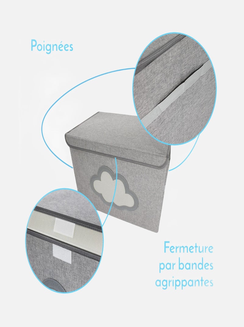 Lot de 5 boites de rangement, coffre à jouets pour enfant avec couvercle - Monsieur Bébé Gris - Kiabi