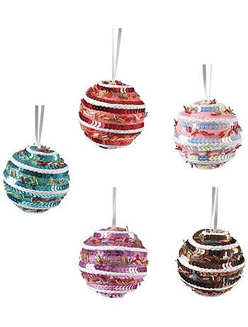 Lot de 5 boules de noël pailletées – multicolore