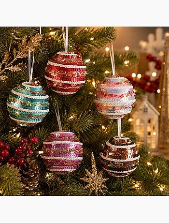 Lot de 5 boules de noël pailletées – multicolore