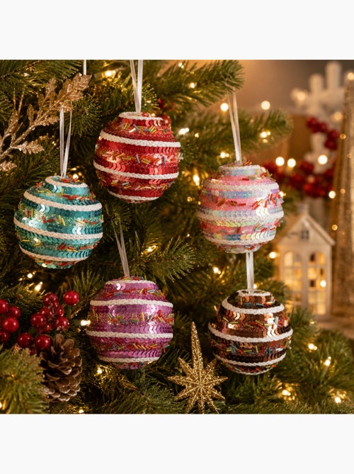 Lot de 5 boules de noël pailletées – multicolore - Kiabi Lot de 5 boules de noël pailletées – multicolore - Kiabi