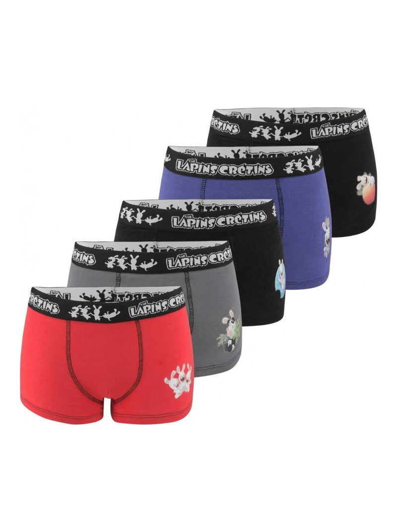 Lot de 5 Boxers coton garçon Lapins Crétins Lapins Cretins Noir - Kiabi
