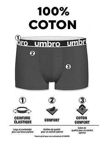 Lot de 5 Boxers coton homme uni Umbro