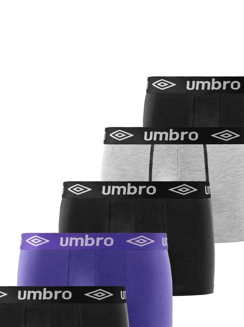 Lot de 5 Boxers coton homme uni Umbro Noir Gris - Kiabi