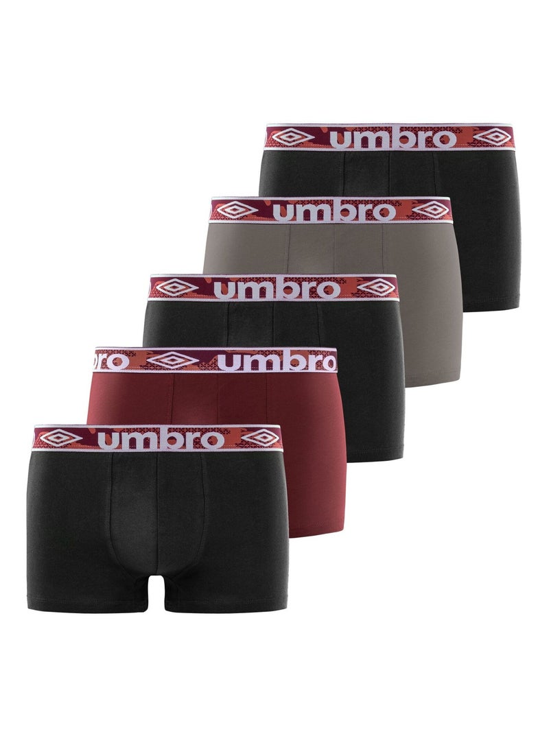 Lot de 5 Boxers coton homme Uni Umbro Noir Rouge - Kiabi