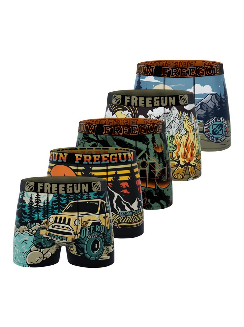 Lot de 5 boxers enfant Outdoor Freegun Noir Gris Blanc - Kiabi