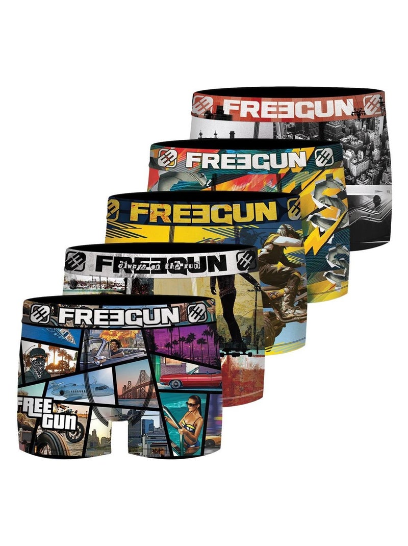 Lot de 5 Boxers garçon Dual Subli Street Freegun Noir - Kiabi