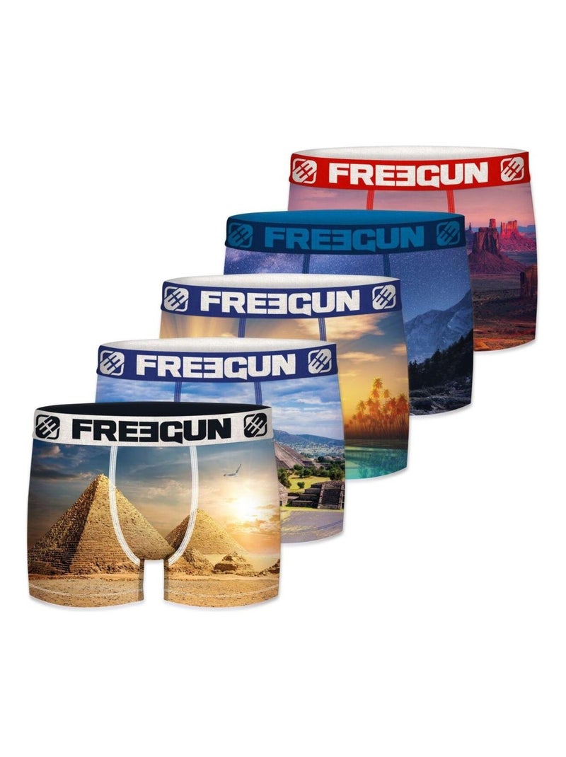 Lot de 5 boxers garçon en polyester recyclé Landscape Freegun Bleu - Kiabi