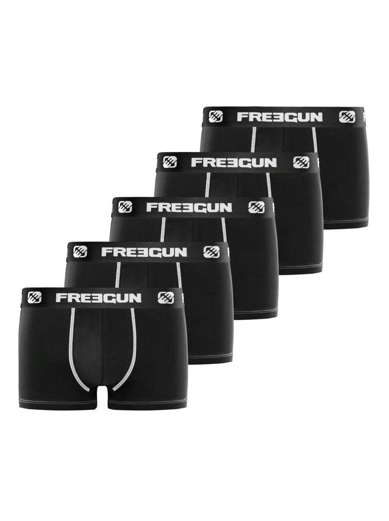 Lot de 5 boxers garçon Uni Freegun Noir Blanc - Kiabi