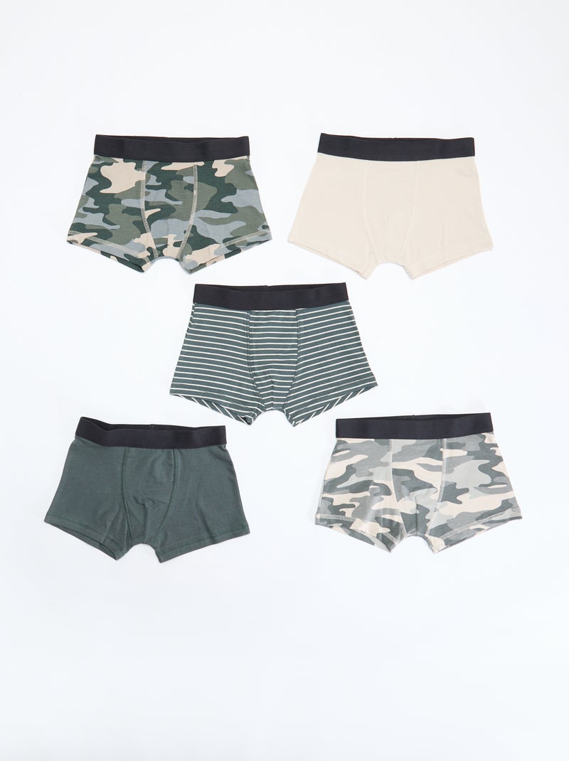 Lot de 5 boxers homme à motifs fantaisie Kaki - Kiabi