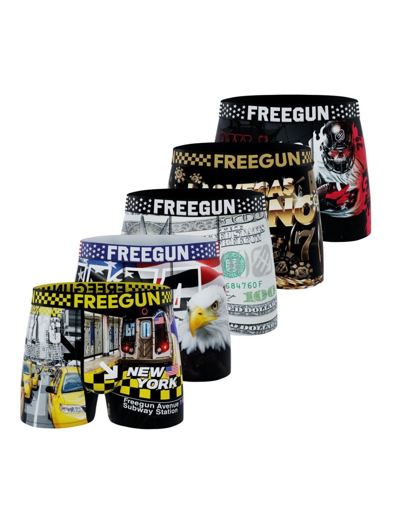 Lot de 5 boxers homme American Vibes  Freegun Noir Jaune Blanc - Kiabi