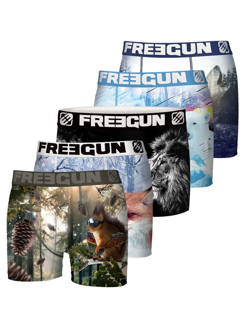 Lot de 5 Boxers homme Animals Freegun Gris - Kiabi