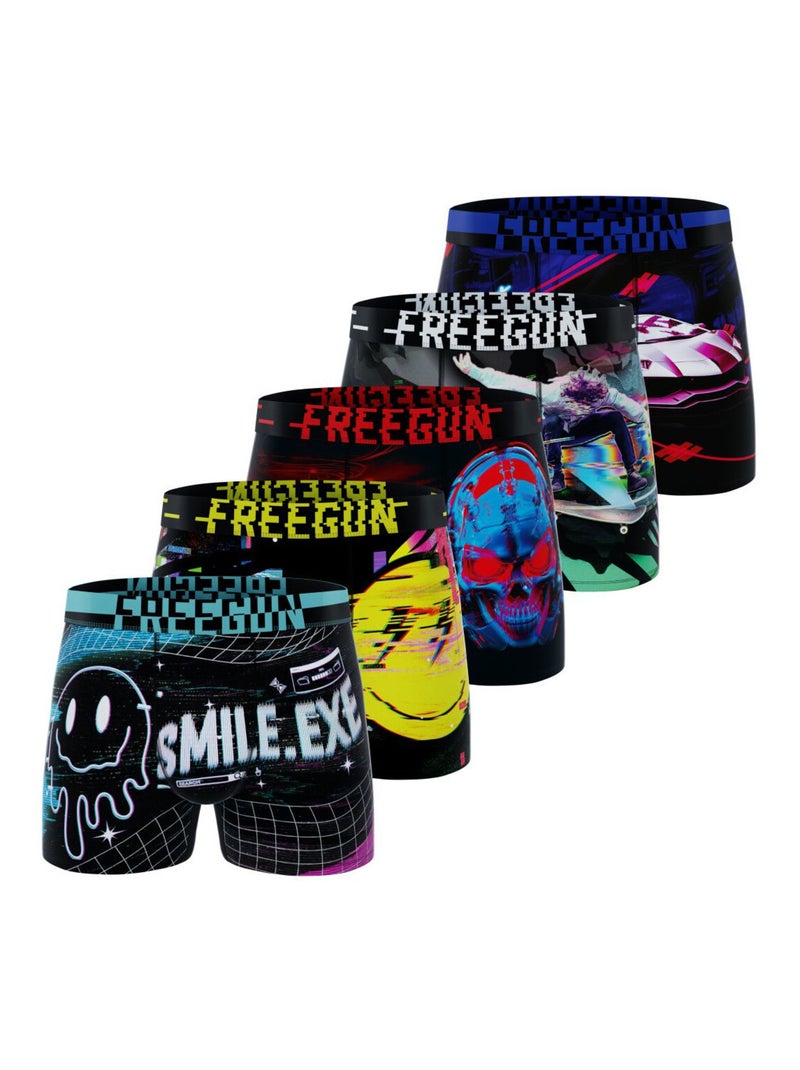 Lot de 5 boxers homme Tech Glitchy Freegun Noir Bleu - Kiabi