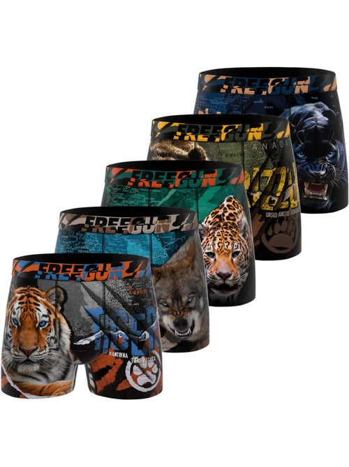 Lot de 5 boxers homme wild animals freegun - Kiabi