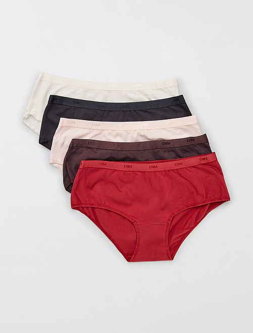 Lot de 5 boxers Les Pockets de 'DIM'                                                     rouge/prune/rose/noir/écru 
