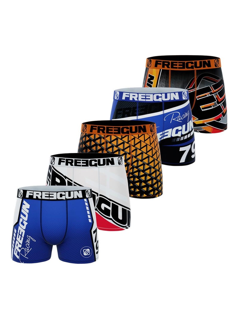 Lot de 5 Boxers microfibre Homme Racing Freegun Bleu - Kiabi