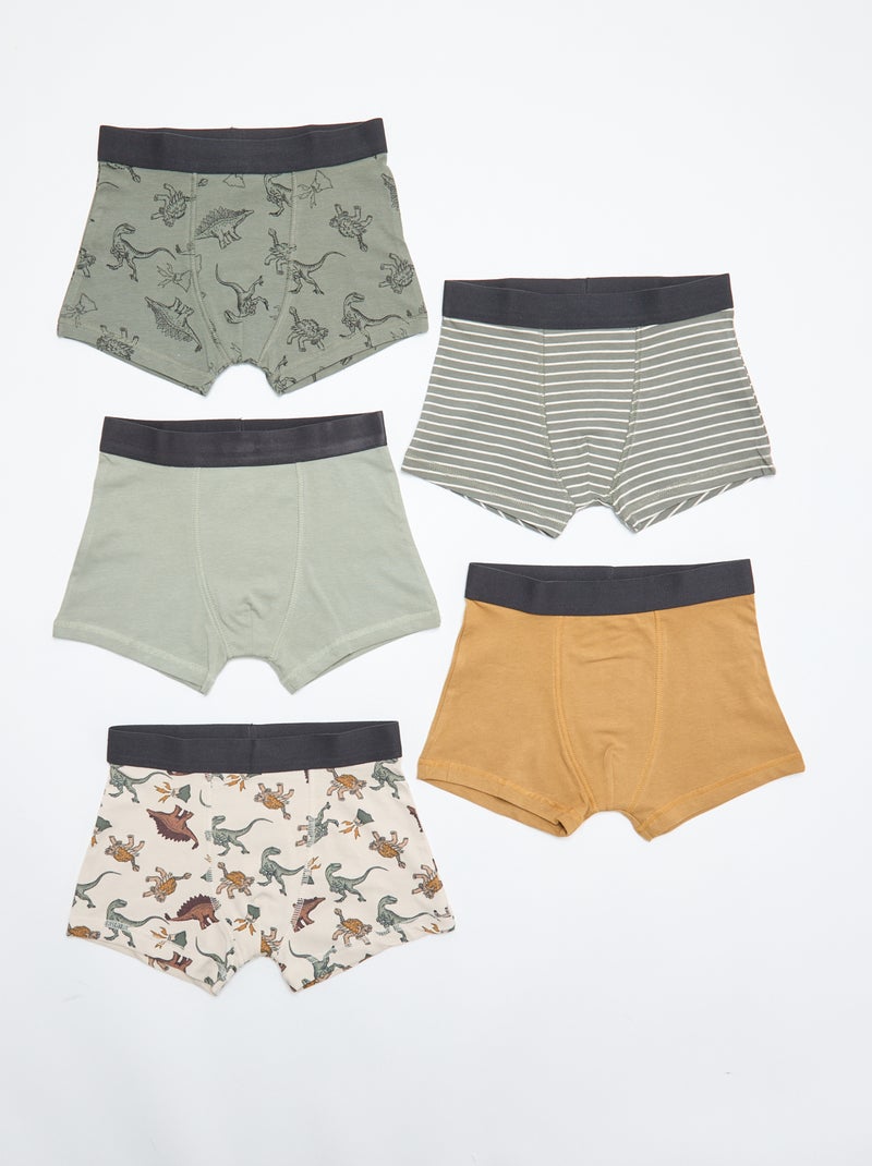 Lot de 5 boxers unis ou imprimés Kaki - Kiabi