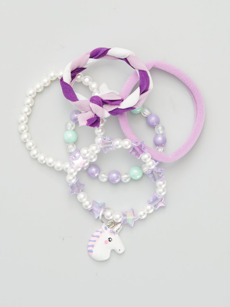 Lot de 5 bracelets 'Licornes' Violet - Kiabi