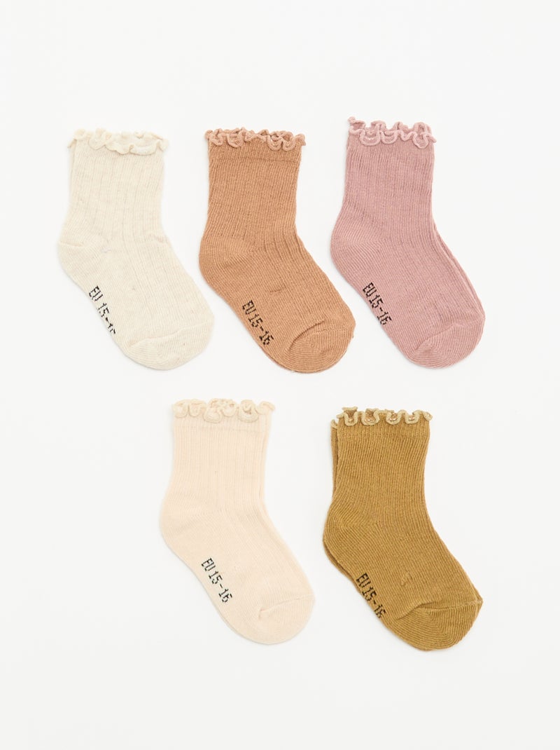 Lot de 5 chaussettes à volants Beige - Kiabi