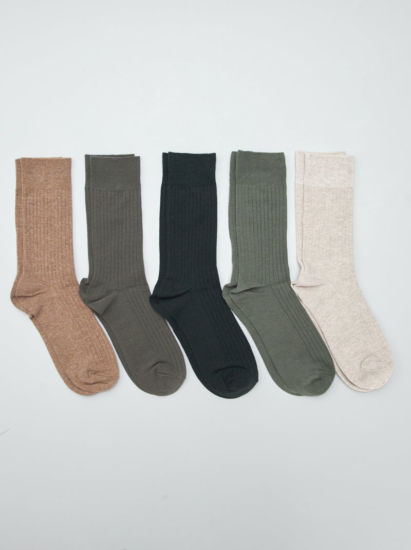 Lot de 5 chaussettes côtelées Kaki - Kiabi