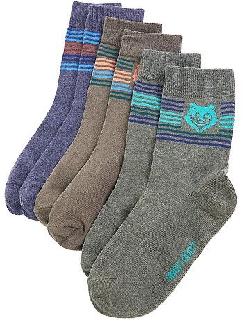 Lot de 5 chaussettes coton avec imprimé lion et rayures - vidaxl