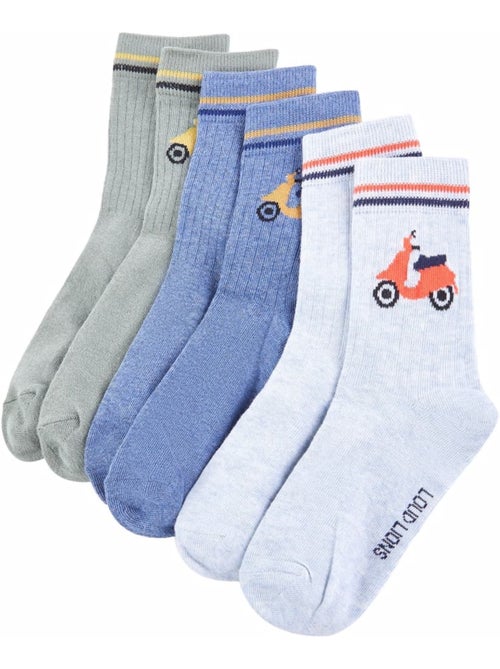 Lot de 5 chaussettes enfant coton avec imprimé scooter et rayures - vidaxl - Kiabi